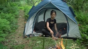 Solo bushcraft Overnight In Heavy Rain With THUNDERSTORM - Small TENT In FOREST - ASMR - Ep48.mp4