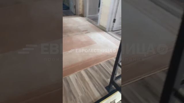 Лестница (Евролестница) с поворотными ступенями с поворотом на 180 градусов и перилами в стиле лофт