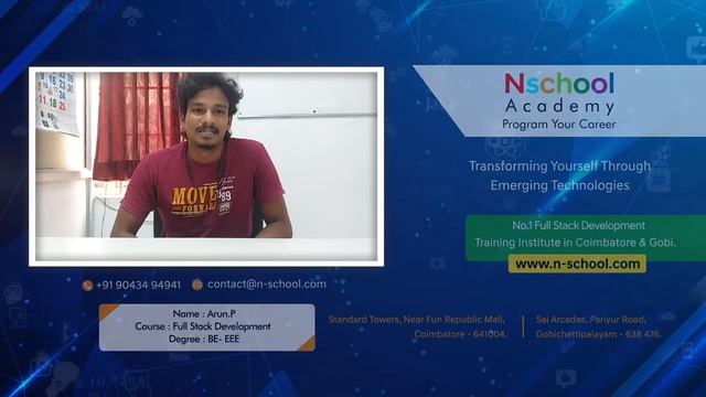 Arun P finished his full stack development course, he was hired by ZTECKSTACK.