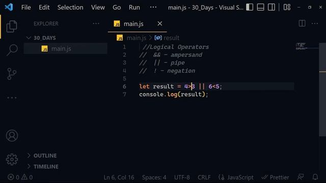 30 Days JavaScript - Day 06 [ Operators | Logical ]