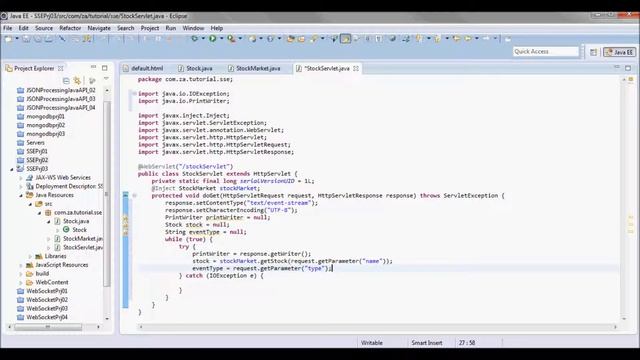 Server Sent Events Tutorial 03 (JSON Data + Java Servlet + Singleton Session Bean) смотреть онлайн