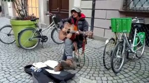 Француженка поёт на улицах Штрасбурга