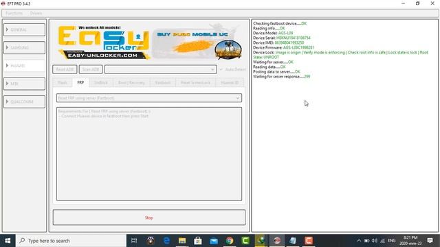 Huawei MediaPad3 AGS- L09 Bypass google account 7.0 one Click on EFT Dongle Pro with Fastboot Mod смотреть онлайн
