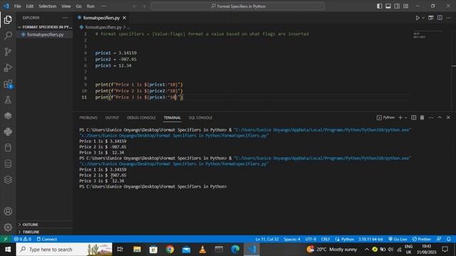 Format Specifiers in Python | Python format specifiers#100daysofpython #pythonprogramming