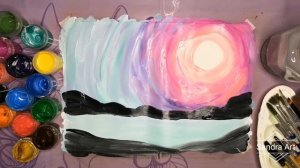 Совы сидящие на ветке дерева на фоне заката! Рисование гуашью.