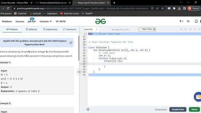 Basic code of Binary Search in java