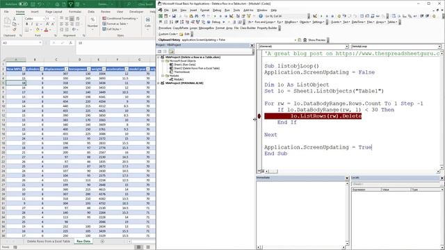 VBA - Looping through a Table (ListObject) and deleting a row смотреть онлайн