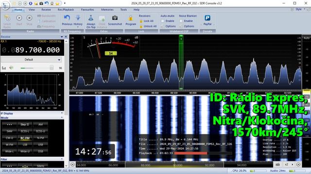 29.05.2024 11:21UTC, [Es], Rádio Expres, Словакия, 89.7МГц, 1570км