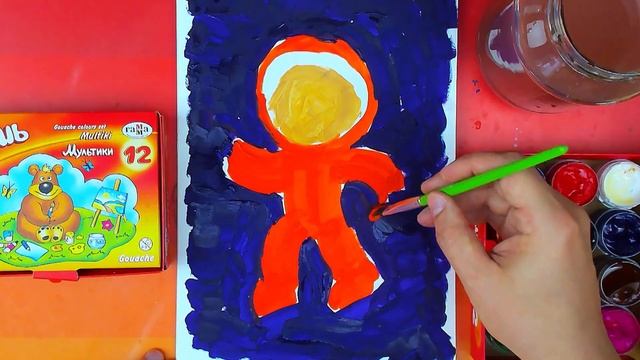 Рисуем КОСМОНАВТА красками ГУАШЬ смотреть онлайн