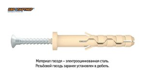 Дюбель-гвоздь с потайной манжетой ЕВРОПАРТНЕР нейлон. PDG UK 6x60, 40 шт. 1 0698 8