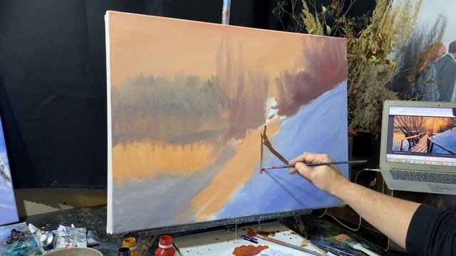 как нарисовать мостик и водоем зимой смотреть онлайн