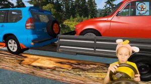 Дети и Машина. Диана едет на Машине по длинному мосту. BeamNG Drive