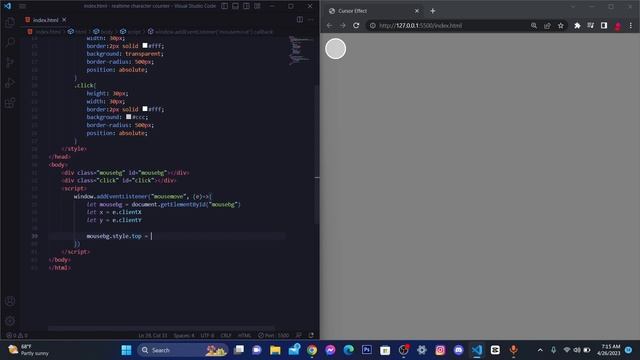 How to Make a Div Follow Your Cursor and Add a Click Effect in HTML, CSS, and JS
