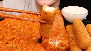 ASMR CHEESY CARBO FIRE NOODLE, MOZZARELLA CHEESE STICKS 까르보불닭 뿌링클 먹방 EATING SOUNDS MUKBANG