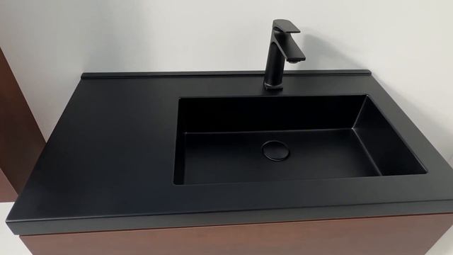 Шкаф за баня PVC тъмно дърво водо и влагоустойчив с мивка и чекмеджета с Push механизъм смотреть онлайн