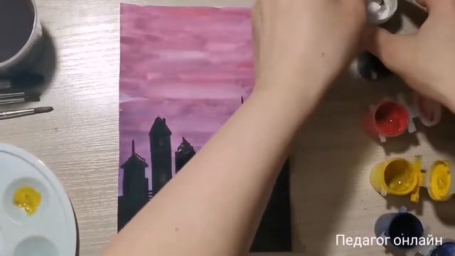Рисуем ночной город. Урок рисования гуашью поэтапно