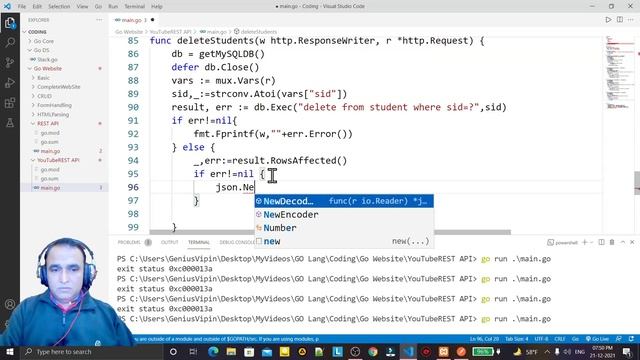 Golang REST API with Mux and MySQL - Part 4 | Golang REST DELETE API | Dr Vipin Classes