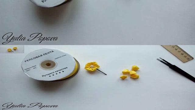 Невидимки с жёлтыми цветочками. Канзаши МК. смотреть онлайн