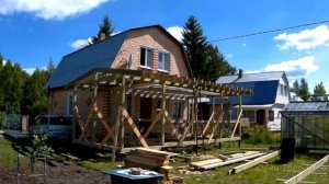 Каркас и кровля веранды 8.5x4 метра. 6 дней за 3 минуты. Шатурский район.