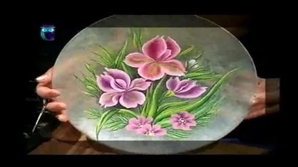 Роспись в технике одного мазка на стекле (One Stroke). Рисуем пион и ирисы. Мастер класс