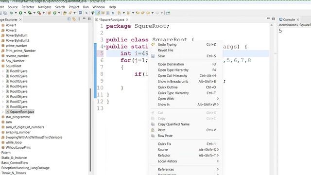 Java Logical Program :  Square Root of Any Numbers