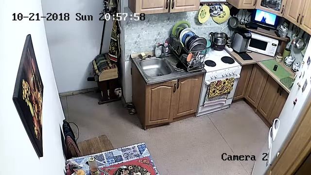 Видеонаблюдение в двухкомнатной квартире кухня HiWatch DS-I114W пример со звуком
