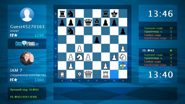 Анализ шахматной партии: lAM 7 - Guest45270163, 1-0 (по ChessFriends.com) смотреть онлайн