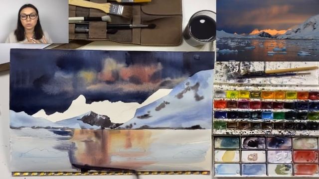 Мастер-класс по акварельной живописи «Льды Антарктики» | Рисуем айсберг поэтапно смотреть онлайн