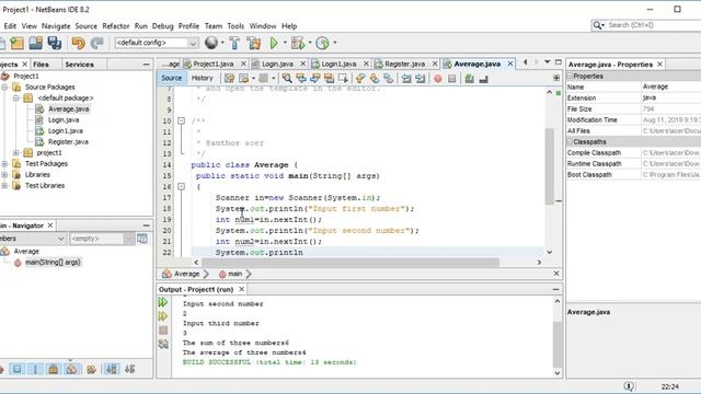 Sum and Average of three numbers in Java смотреть онлайн