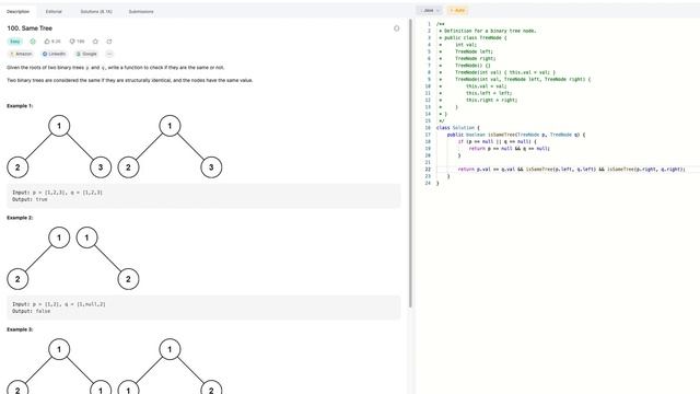 LeetCode 100. Same Tree 中文解题思路 Java #binarytree смотреть онлайн