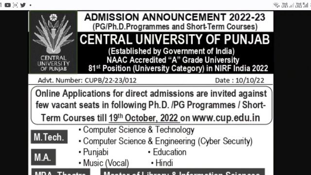 Opportunity For Direct Admission in Central University ?| Pg,Phd and Other Programs || Cuet Pg 2022
