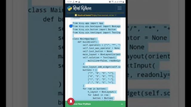 Test Running Kivy on Android using PyDroid App (source code from RealPython)