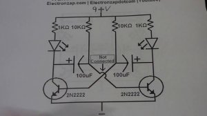 Astable multivibrator demo circuit w NPN 2n2222  and capacitors explained by electronzap