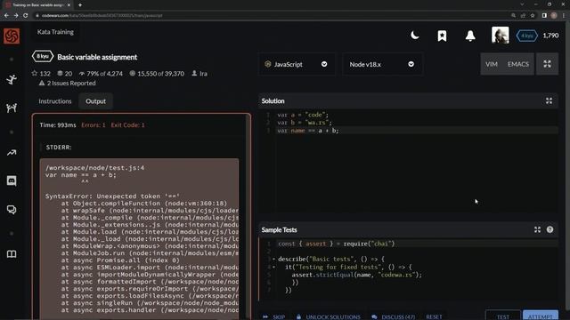 Codewars 8 kyu Basic Variable Assignment JavaScript