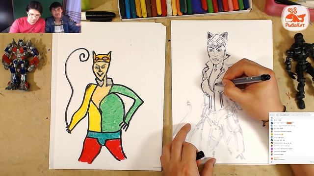 Женщина Кошка КРАСИВАЯ рисуем девушку кошку на РыбаКит