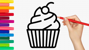 Рисуем кексик фломастерами. Простое рисование для маленьких детей.