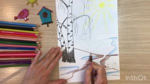 Рисунок весна, Как нарисовать весну. Весенние воды рисунок. Весенние рисунки. Дерево береза весной