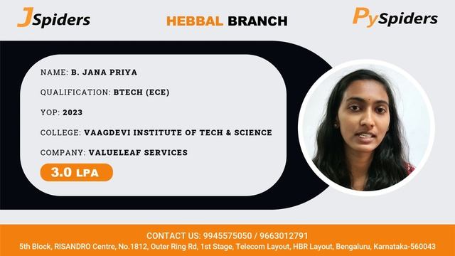 Finally placed in IT Company | Jspiders | Hebbal | B JANA PRIYA SUCCESS STORY смотреть онлайн