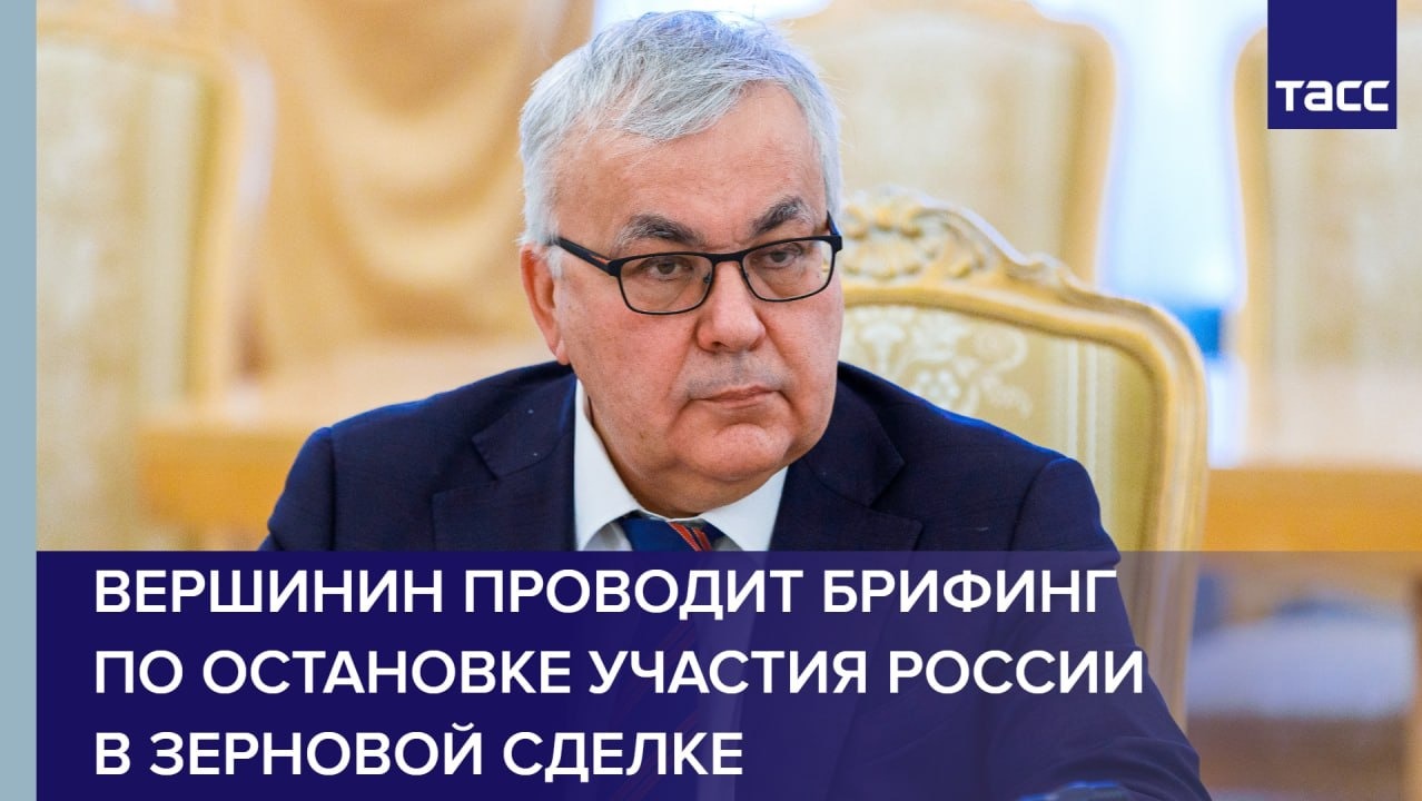 Вершинин проводит брифинг по остановке участия России в зерновой сделке