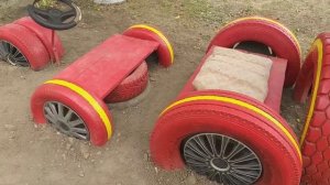 Машина для детей на детскую площадку из старых автомобильных шин своими руками