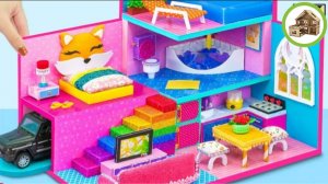 Милый миниатюрный 3-этажный домик лисы с бассейном на крыше и гаражом из картона сделали сами #97