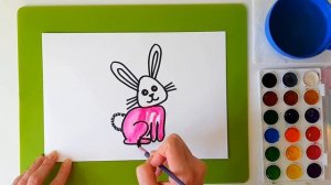 Как нарисовать ЗАЙЧИКА! Рисуем зайца поэтапно красками акварель! Раскраска для детей от 3 лет!