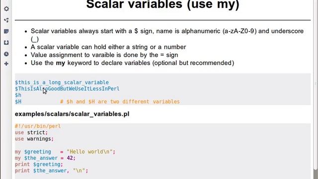 Beginner Perl Maven tutorial: 2.1 Scalar values and variables смотреть онлайн
