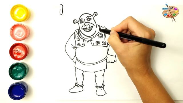 Раскраска ШРЕК / Разукрашки мультяшки Как нарисовать Героя мультика ШРЕК / Раскраски малышам смотреть онлайн