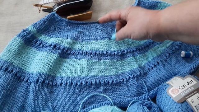 Начало процесса. Джемпер морская волна. Круглая кокетка. Часть 1 #вязание смотреть онлайн