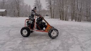 Зимний дрифт на картинге по льду. Детский карт своими руками.