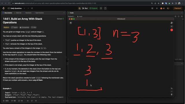 LeetCode 1441  Build an Array With Stack Operations - python (на русском)