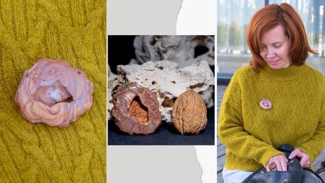 Дизайнерская брошь Полусфера ручной работы из эпоксидной смолы в виде среза камня Geode-Art. смотреть онлайн