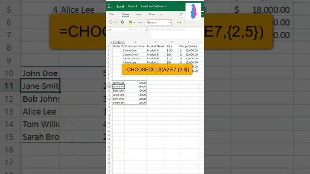 How to Extract Specific Columns of Data from a Table in Excel using the CHOOSECOLS Function