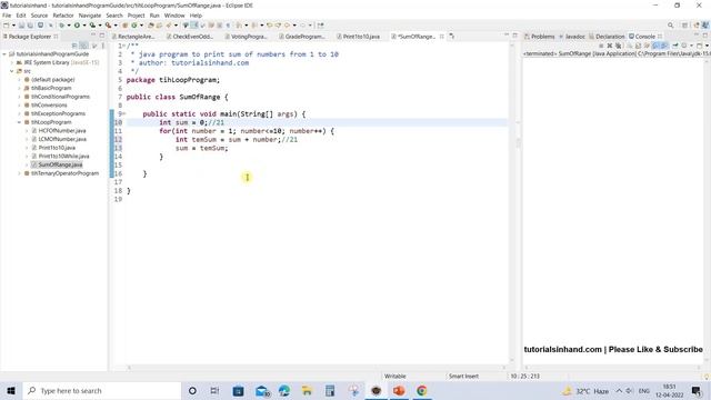 sum of numbers from 1 to 10 in java | sum of 1 to n or any range using for loop